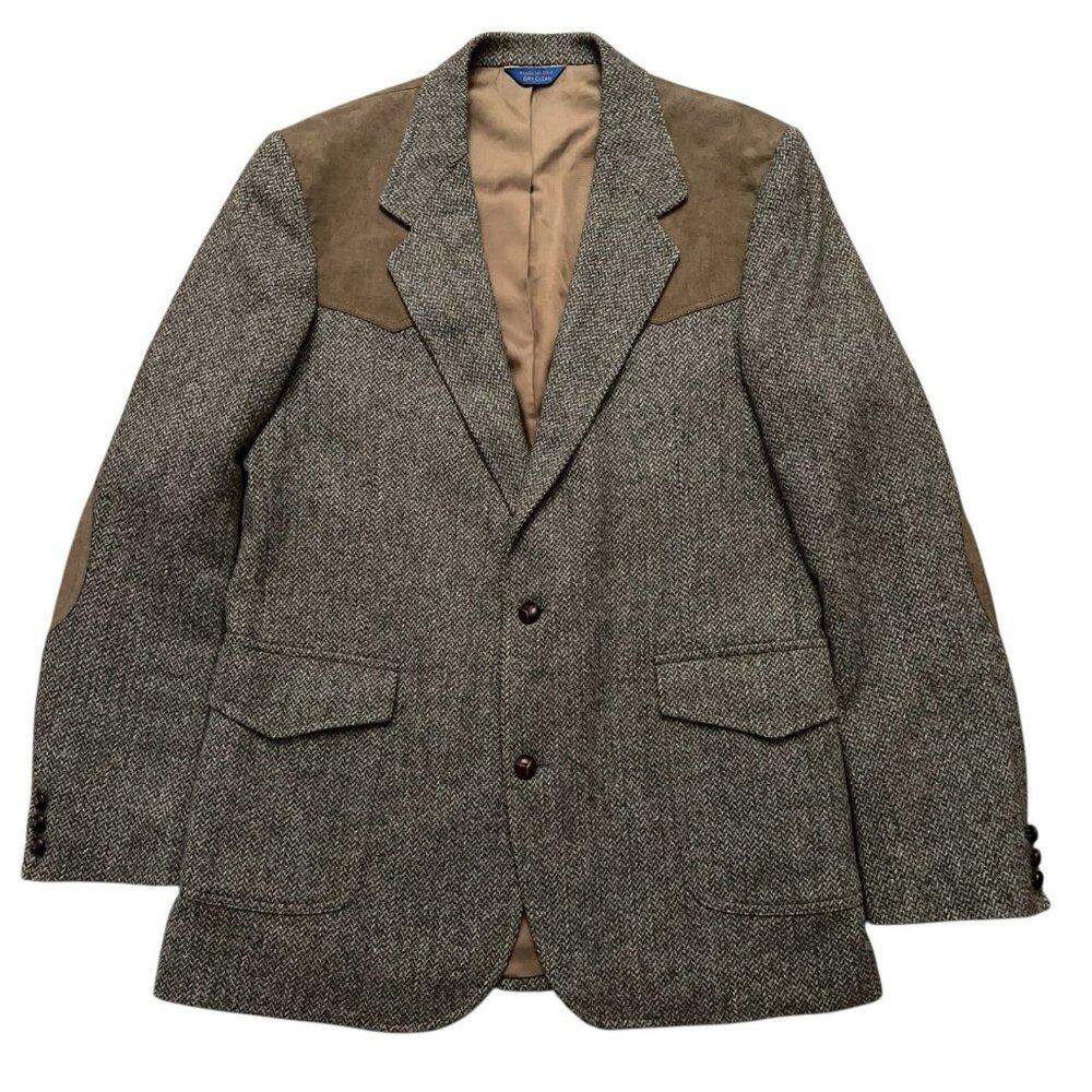 Pendleton Blazer Jackey Mens 44 Tall Pure Virgin Wool Elbow Patch Tweed Brown